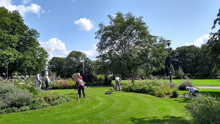 Working on the flowerbeds