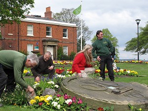 Weeding around Oldknow's Shuttle Stone